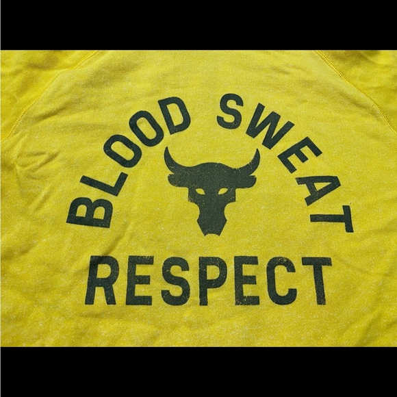 Under Armour Project Rock Blood Sweat Respect Short Sleeve Hoodie Yellow Medium - Picture 3 of 6